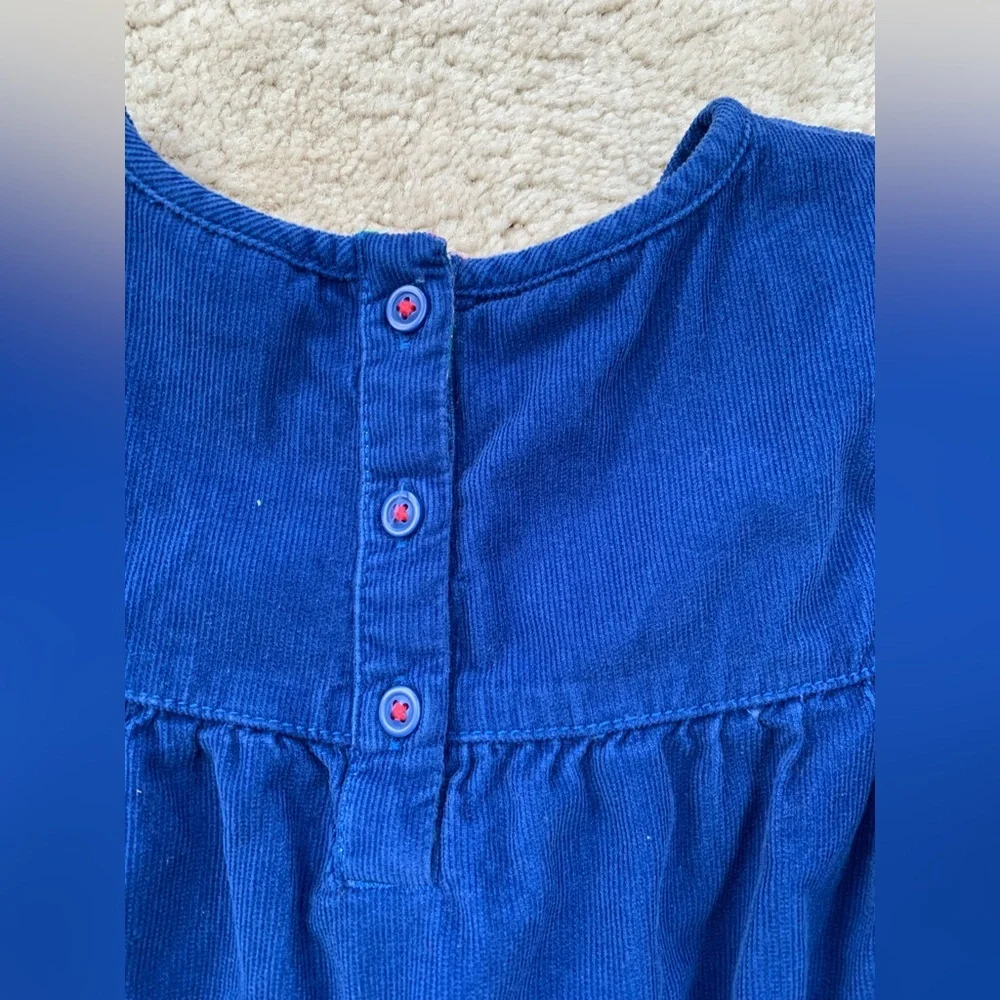 Mini Boden Size 6-7 Royal Blue Corduroy Short Sleeve Floral Lined Dress